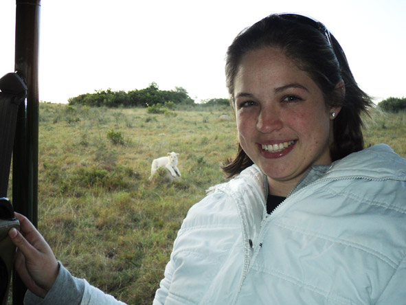Shelley Hess - spotting a white lion on safari!
